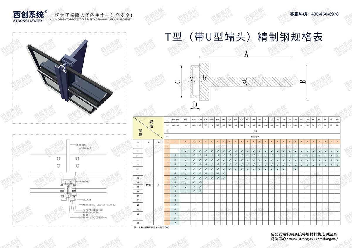 西創系統-T型（帶U型端頭）精致鋼型材規格表
